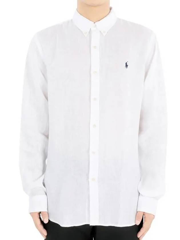 Embroidered Pony Linen Long Sleeve Shirt White - POLO RALPH LAUREN - BALAAN 3