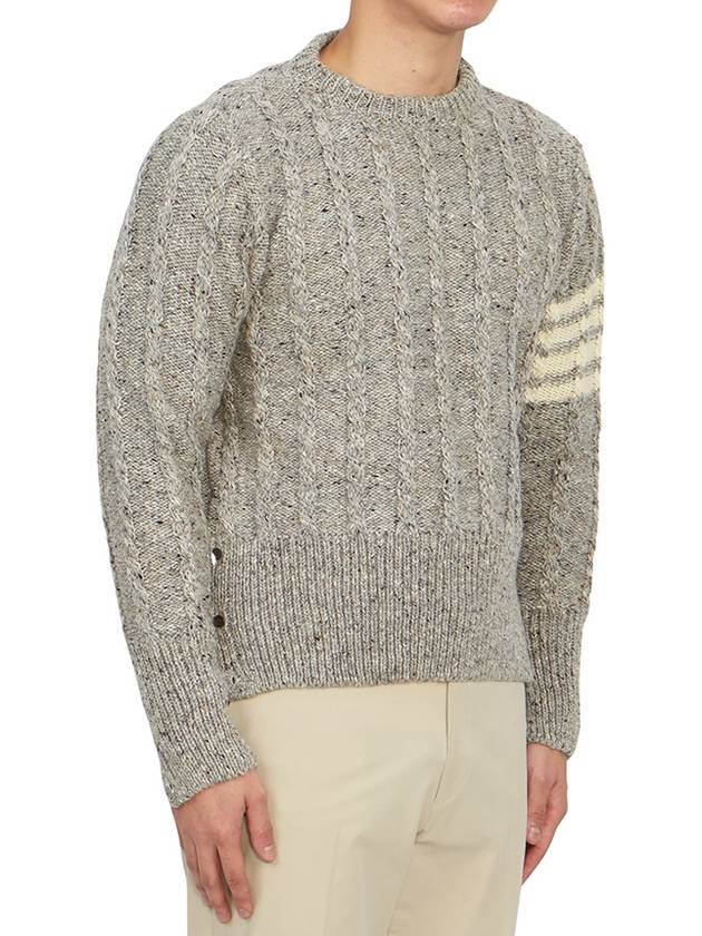 Donegal Twist Cable 4-Bar Classic Crewneck Knit Top Light Grey - THOM BROWNE - BALAAN 4