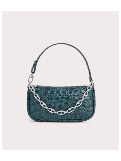 Rachel Crocco Embossed Mini Leather Shoulder Bag Petrol - BY FAR - BALAAN 2