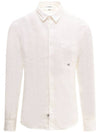 Men's Embroidered Logo Linen Long Sleeve Shirt White - CP COMPANY - BALAAN 1