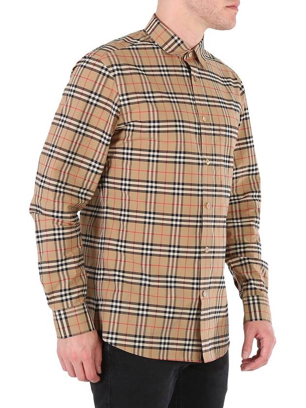 Small Scale Check Stretch Cotton Long Sleeve Shirt Beige - BURBERRY - BALAAN 3