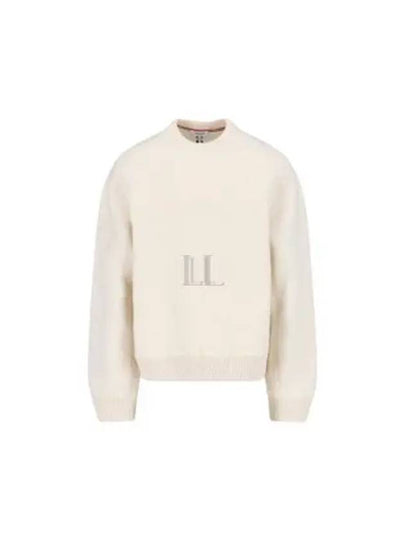 Logo Patch Striped Wool Fleece Crewneck Knit Top White - THOM BROWNE - BALAAN 2