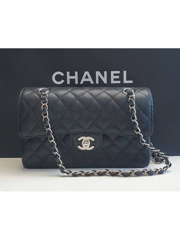 Classic Silver Metal Grained Calfskin Small Flap Shoulder Bag Black - CHANEL - BALAAN 2