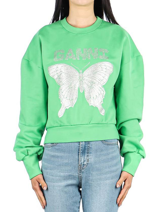 Butterfly Logo Print Organic Cotton Sweatshirt Kelly Green - GANNI - BALAAN 2