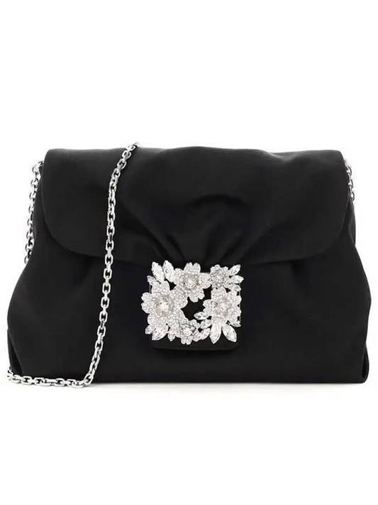 Satin RV Bouquet Strass Buckle Drape Mini Shoulder Bag Black - ROGER VIVIER - BALAAN 2