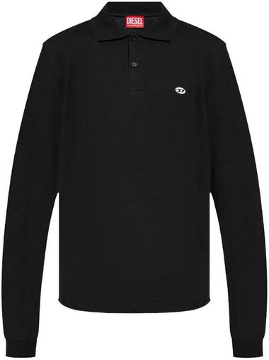 Logo Applique Long Sleeve Polo Shirt Black - DIESEL - BALAAN 1