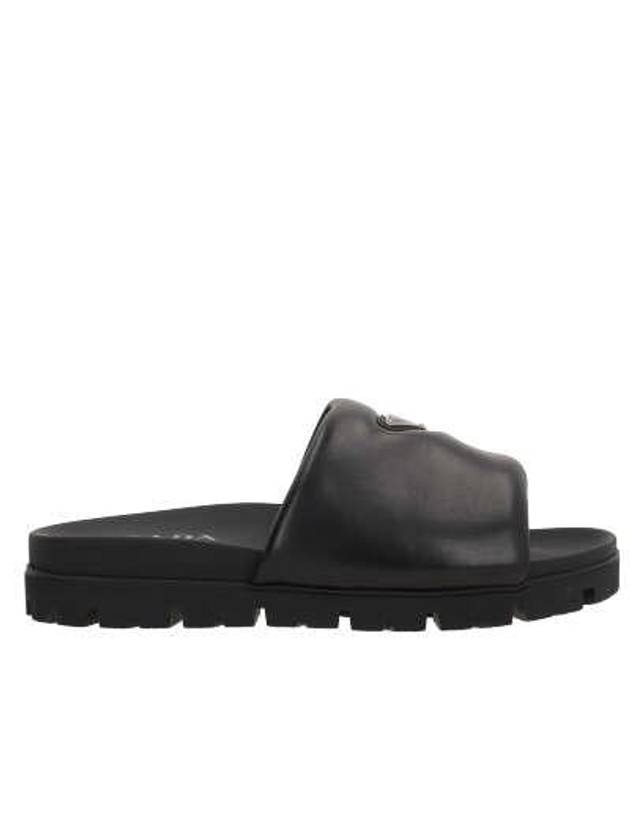 Logo Padded Leather Slippers Black - PRADA - BALAAN 3