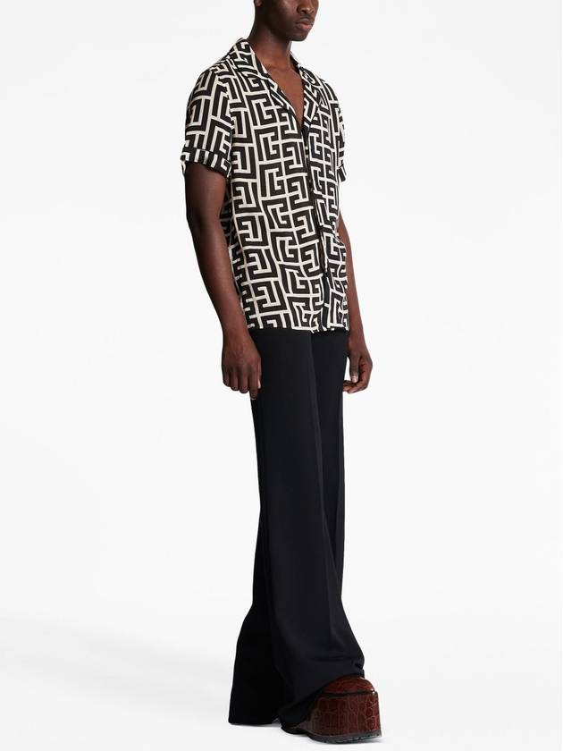 Monogram Print Short Sleeve Shirt Black - BALMAIN - BALAAN 4