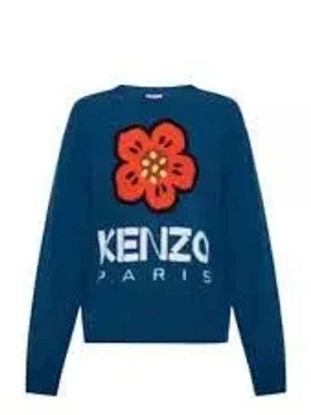 Boke Flower Merino Wool Knit Top Blue - KENZO - BALAAN 2