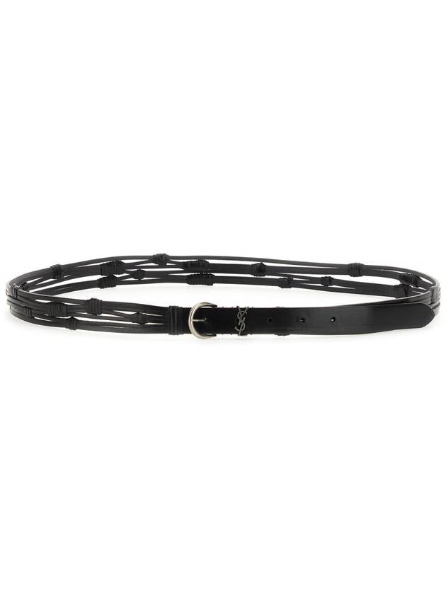 Men's Croissant de Rune Leather Belt Black - SAINT LAURENT - BALAAN 1