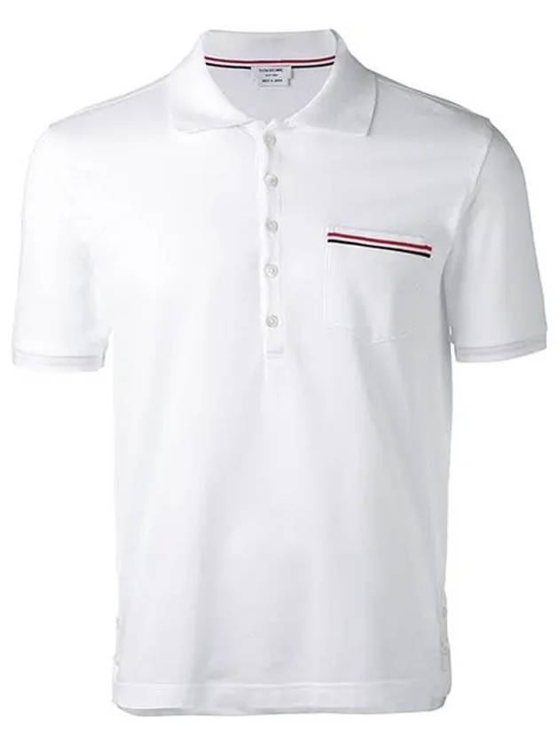 Men's Three Stripes Pocket Mercerized Short Sleeve Polo Shirt White - THOM BROWNE - BALAAN 2