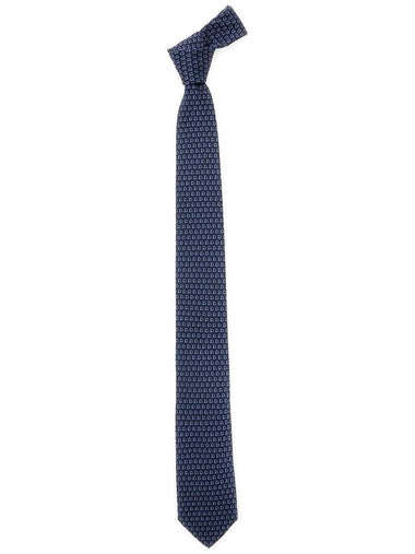 Blue Tie With All-Over Mini Logo Print In Silk Man - SALVATORE FERRAGAMO - BALAAN 1