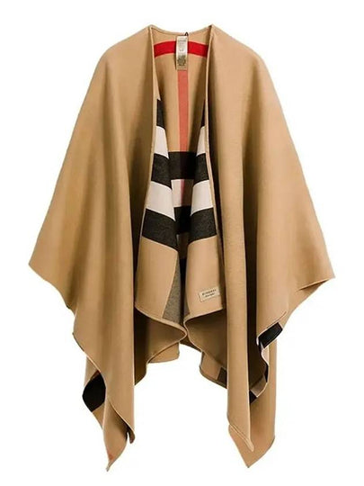 Reversible Check Merino Wool Poncho Camel Brown - BURBERRY - BALAAN 2