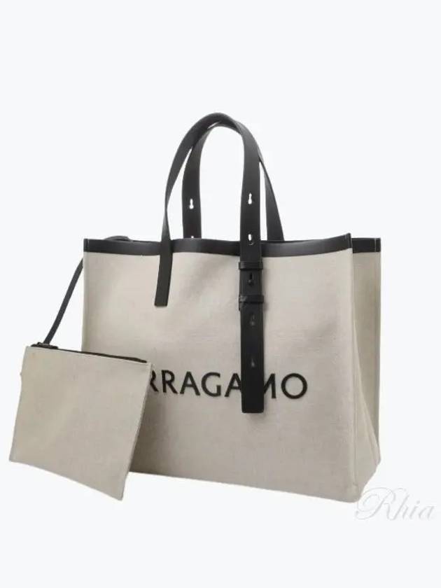 Signature Canvas Tote Bag Natural - SALVATORE FERRAGAMO - BALAAN 2