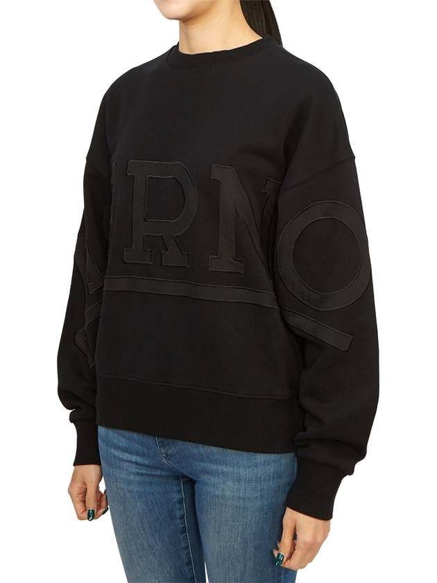 Embroidered Logo Crew Neck Cotton Sweatshirt Black - HERNO - BALAAN 3