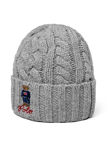 Polo Bear Cable Knit Beanie Grey - POLO RALPH LAUREN - BALAAN 1