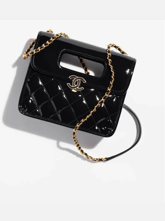 Mini Flap Bag with Handle Patent Calfskin Gold Metal Black - CHANEL - BALAAN 2