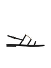 Women's Smooth Leather Gold Tone Monogram Detail Cassandra Flat Sandals Black - SAINT LAURENT - BALAAN 4