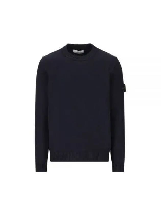 Logo Patch Lambswool Crewneck Knit Top Navy - STONE ISLAND - BALAAN 2