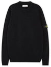 Logo Patch Lambswool Crewneck Knit Top Black - STONE ISLAND - BALAAN 2