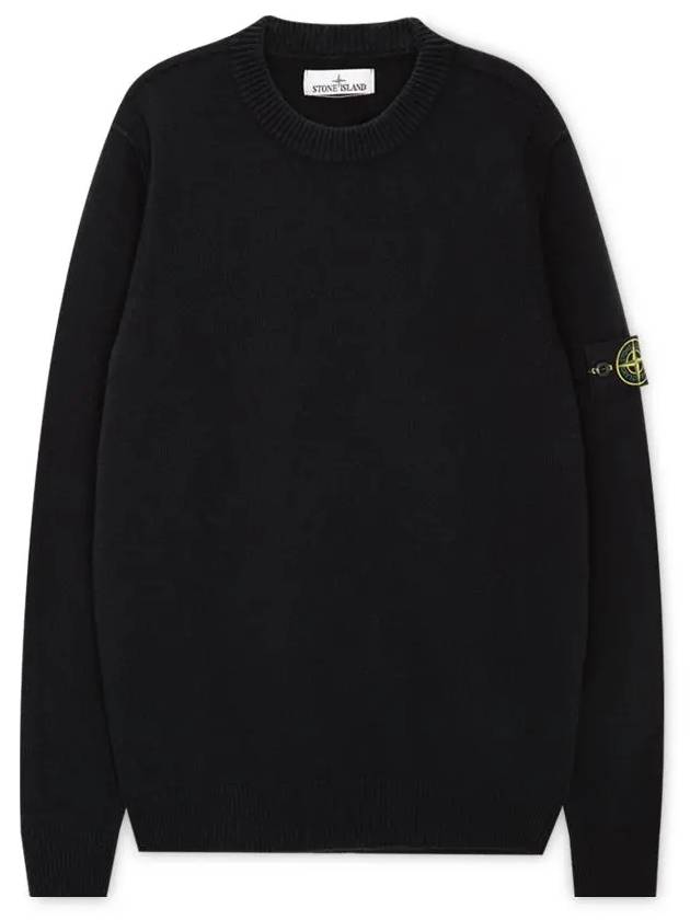 Logo Patch Lambswool Crewneck Knit Top Black - STONE ISLAND - BALAAN 2