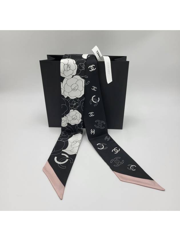 Camellia Twilly Silk Muffler Black Pink - CHANEL - BALAAN 2