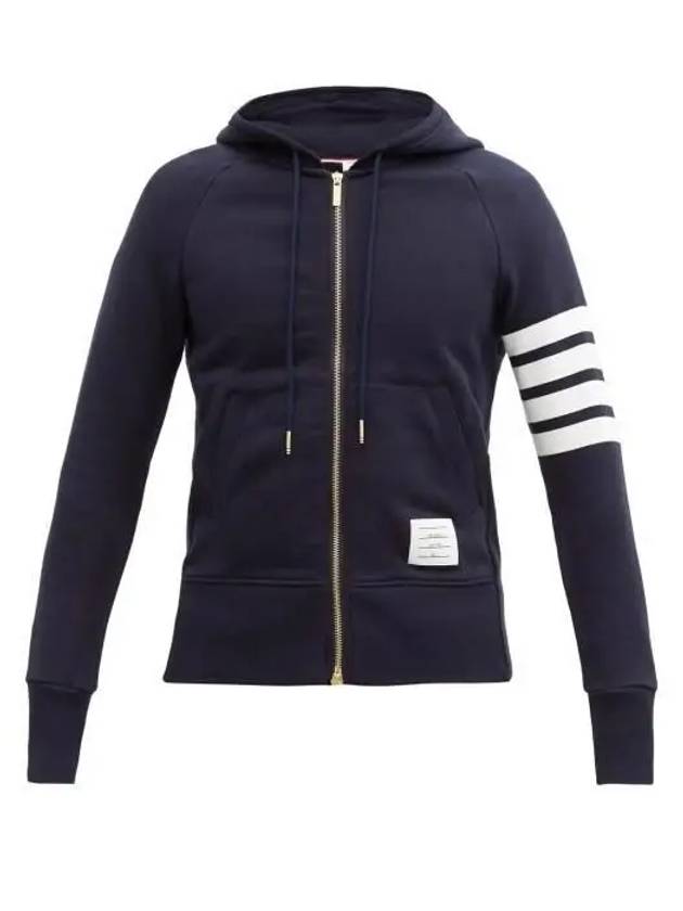 Engineered 4 Bar Diagonal Zip Up Hoodie Navy - THOM BROWNE - BALAAN 2