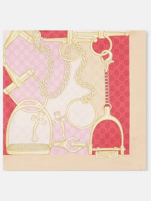 GG Horsebit Print Silk Scarf Pink - GUCCI - BALAAN 3