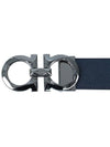 Silver Gancini Reversible Leather Belt Ultramarine Black - SALVATORE FERRAGAMO - BALAAN 6