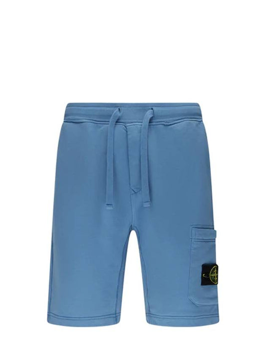 Men's Cotton Fleece Bermuda Shorts Mid Blue - STONE ISLAND - BALAAN.