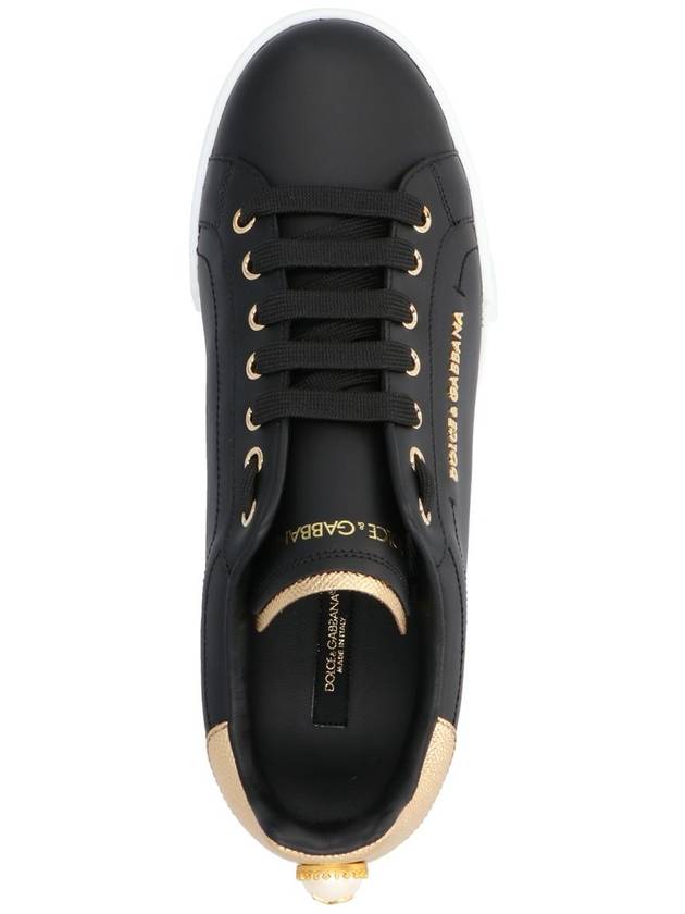 Portofino Lettering Calfskin Low Top Sneakers Black Gold - DOLCE&GABBANA - BALAAN 4