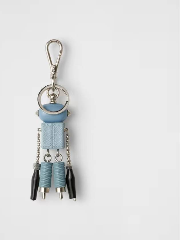 Saffiano Leather Robot Keychain Trick Light Blue - PRADA - BALAAN 3