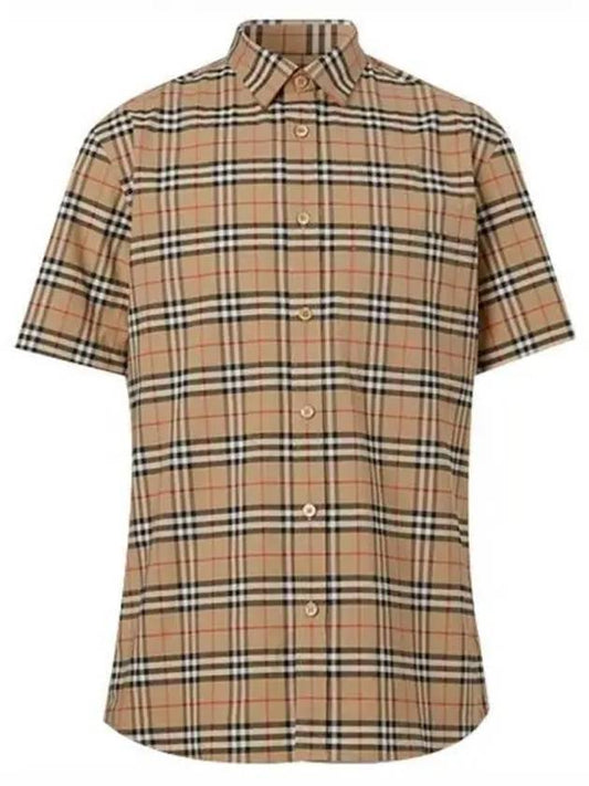 Small Scale Check Stretch Short Sleeve Shirt Archive Beige - BURBERRY - BALAAN 2