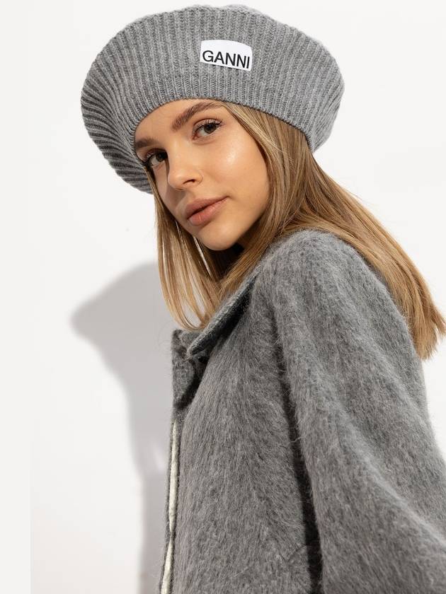 Ganni Beret With Logo, Women's, Grey - GANNI - BALAAN 2