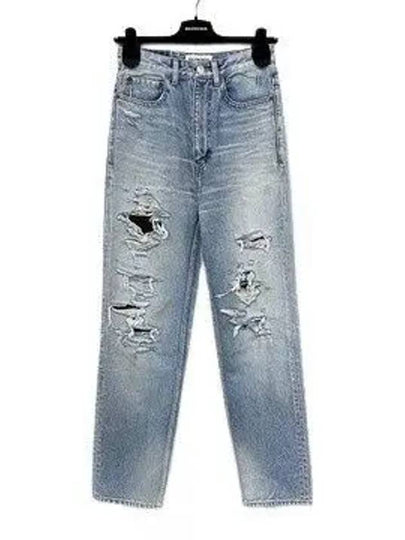 WoMen's Distressed Denim Straight Jeans Vintage Blue - BALENCIAGA - BALAAN 2