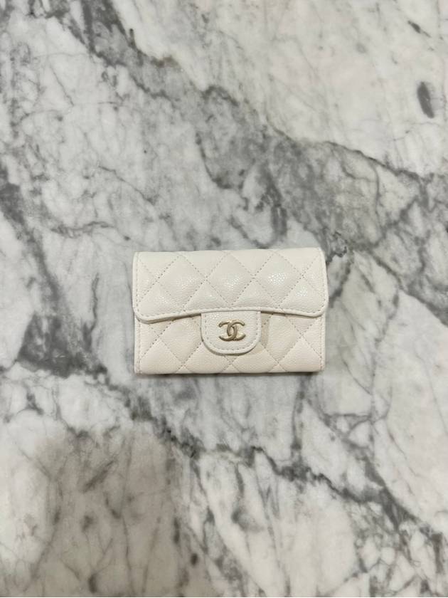 Classic Grained Shiny Calfskin Card Wallet White - CHANEL - BALAAN 5