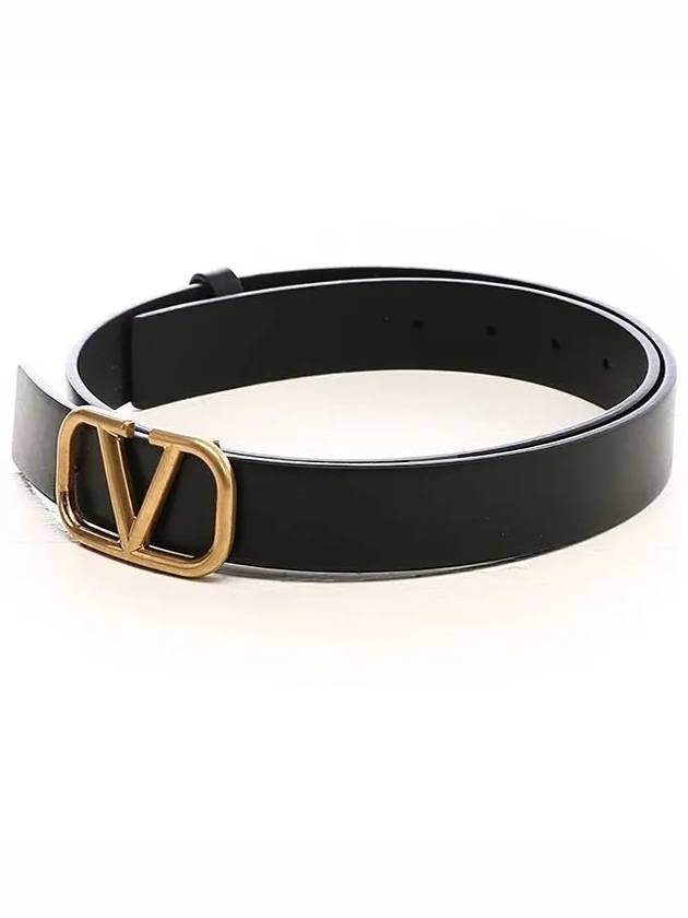 Gold V Logo Signature Leather Belt Black - VALENTINO - BALAAN 5