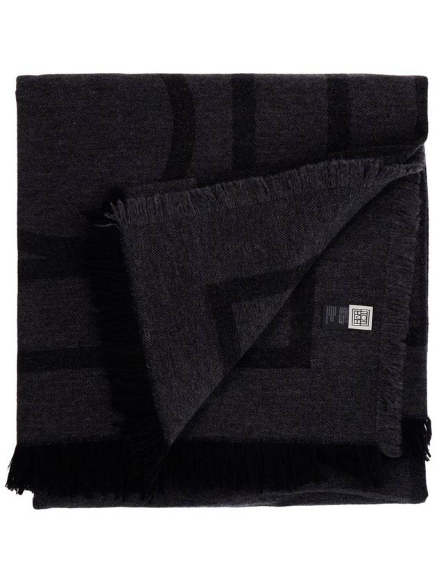 Monogram Wool Cashmere Scarf Black - TOTEME - BALAAN 3