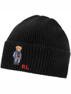 Embroidered Denim Bear Wool Beanie Black - POLO RALPH LAUREN - BALAAN 2