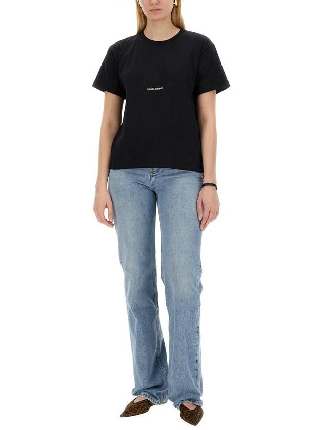 Rive Gauche Short Sleeve T-Shirt Black - SAINT LAURENT - BALAAN 3