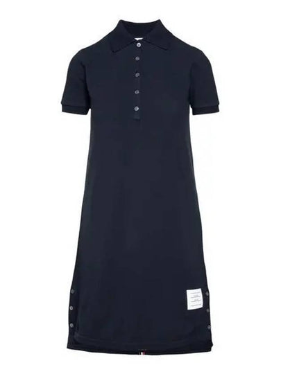 Classic Cotton Pique Center Back Stripe A-Line Short Sleeve Polo Short Dress Navy - THOM BROWNE - BALAAN 2