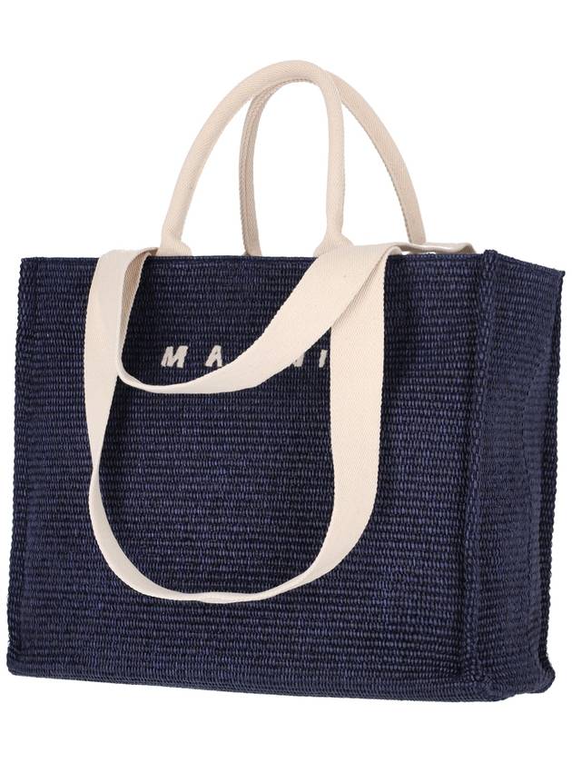 Raffia East West Tote Bag Navy - MARNI - BALAAN 3