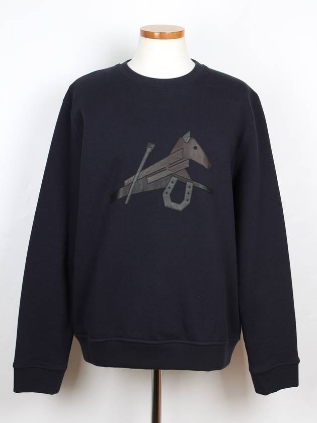 Horse Leather Patch Sweatshirt Navy L - HERMES - BALAAN 1