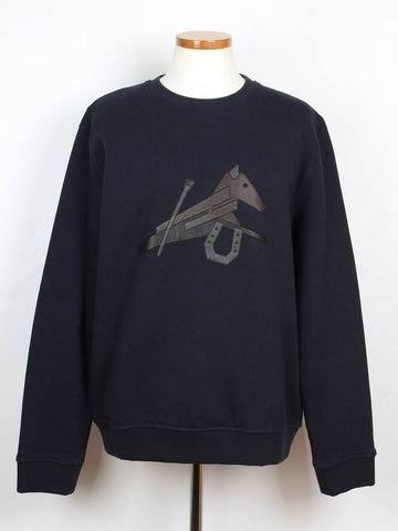 Horse Leather Patch Sweatshirt Navy L - HERMES - BALAAN 1