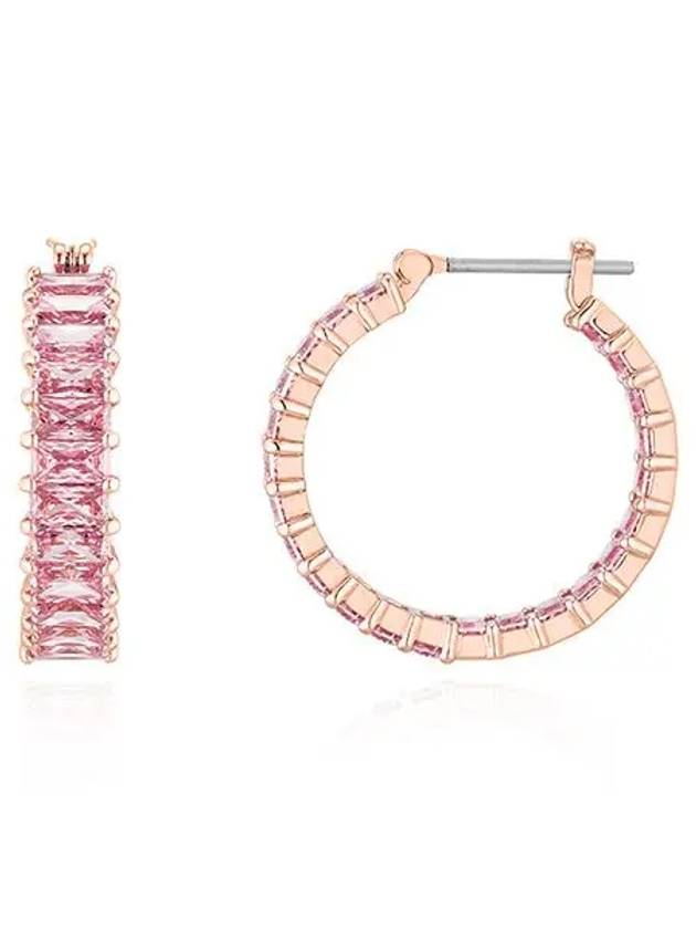 Matrix Baguette Cut Hoop Earrings Rose Gold Pink - SWAROVSKI - BALAAN 6