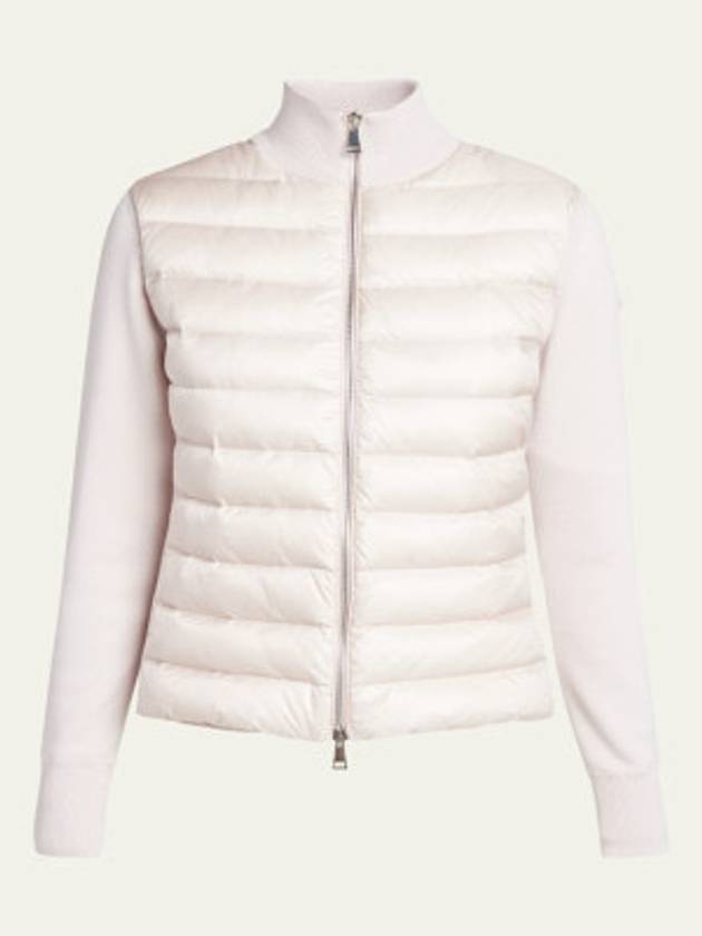 Padded knit zip up baby pink beige cardigan - MONCLER - BALAAN 6