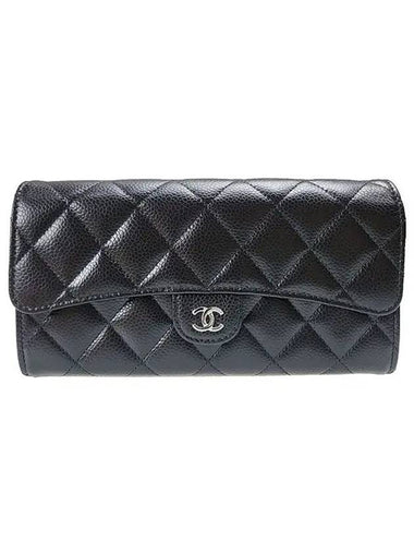 Caviar Classic Flap Long Wallet Silver Clad Black AP0241 - CHANEL - BALAAN 1