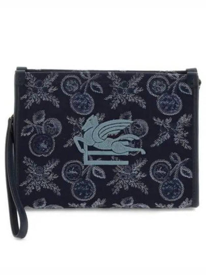 Embroided Logo Jacquard Clutch Bag Navy - ETRO - BALAAN 2