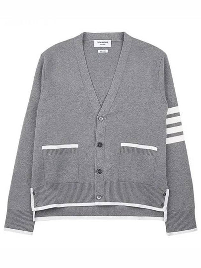 V-Neck Diagonal Armband Cardigan Grey - THOM BROWNE - BALAAN 2