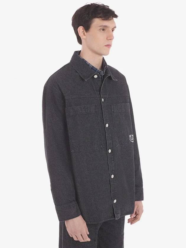 Fox Head Patch Washed Denim Workwear Over Long Sleeve Shirt Black - MAISON KITSUNE - BALAAN 5